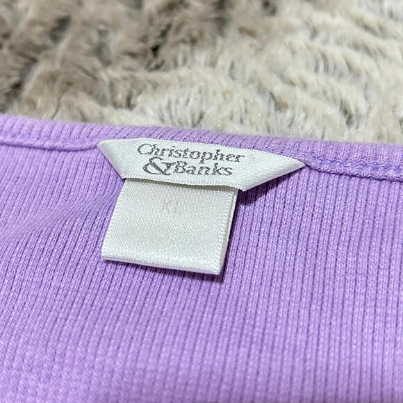 Christopher & Banks Vtg 90s/Y2K Purple Ribbed Button Up Short Sleeve Pink Lace - Picture 3 of 5